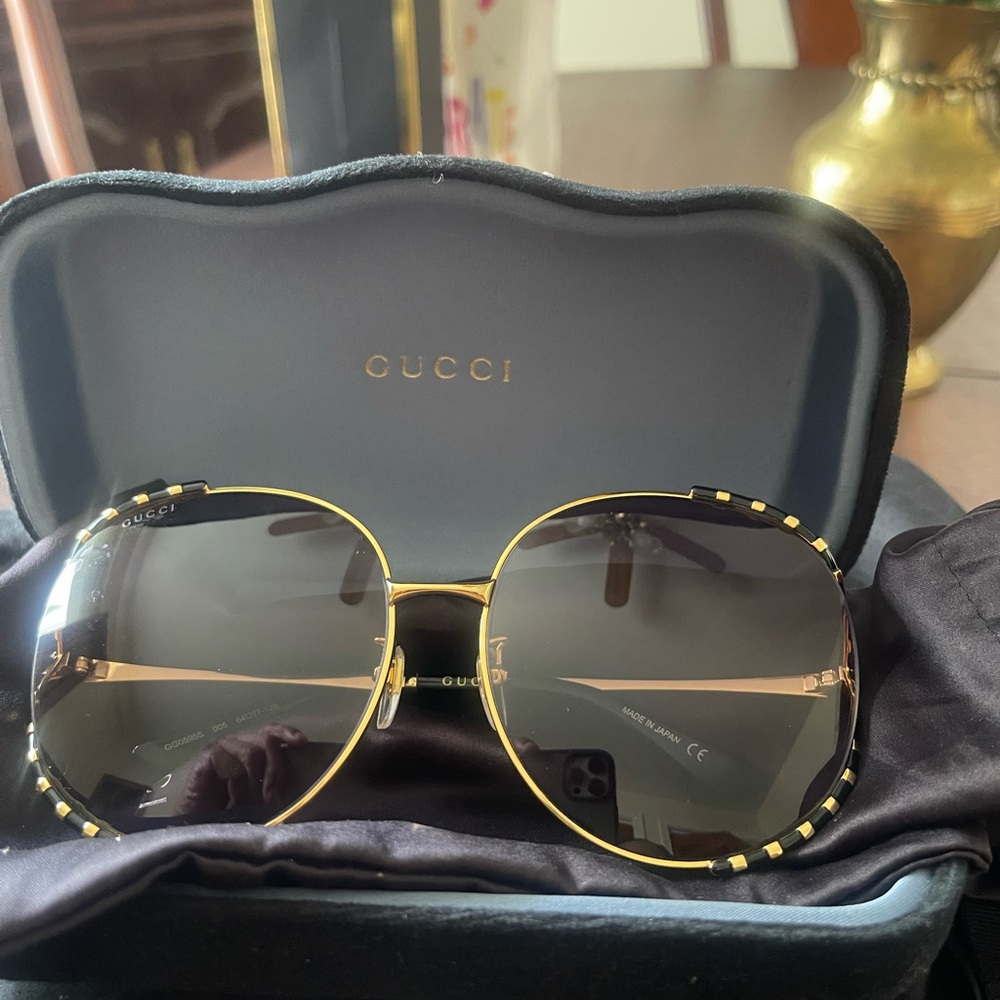 Gucci Gold and Black Oversized Sunglasses